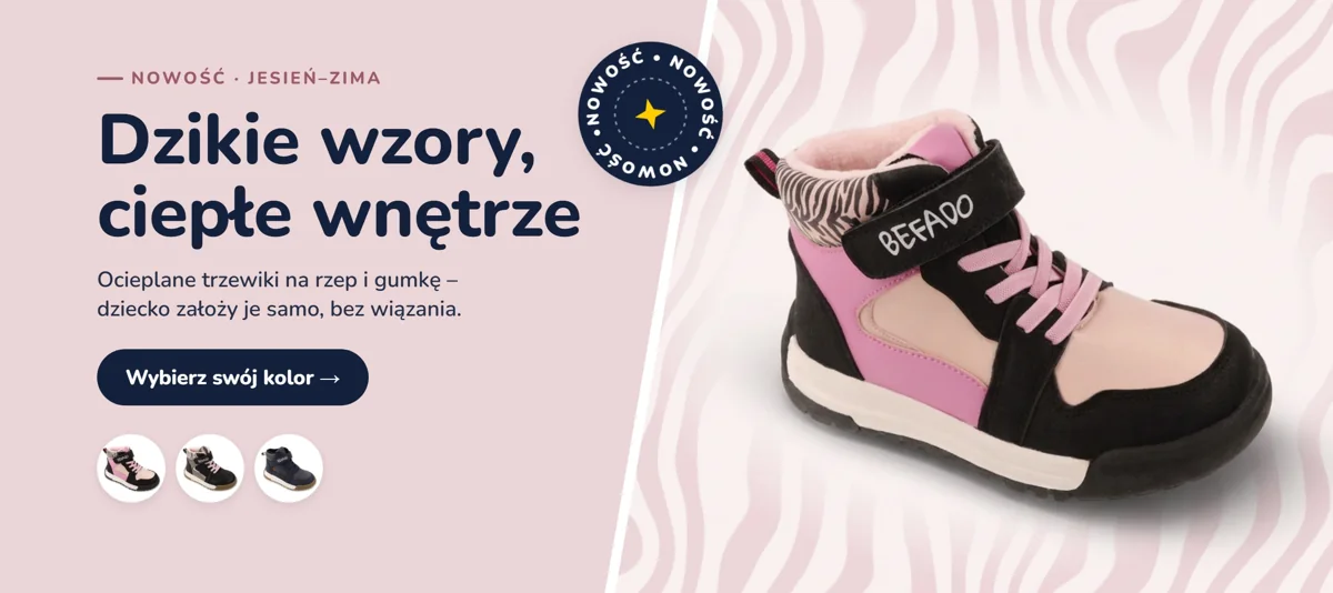 Różowe dziecięce trzewiki Befado w oficjalnej prezentacji jesiennej kolekcji.
