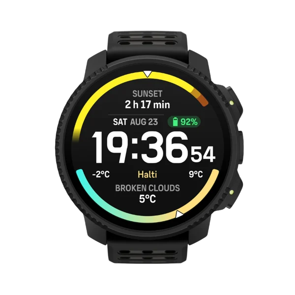 Czarno-żółty zegarek Suunto na oficjalnym zdjęciu produktowym.